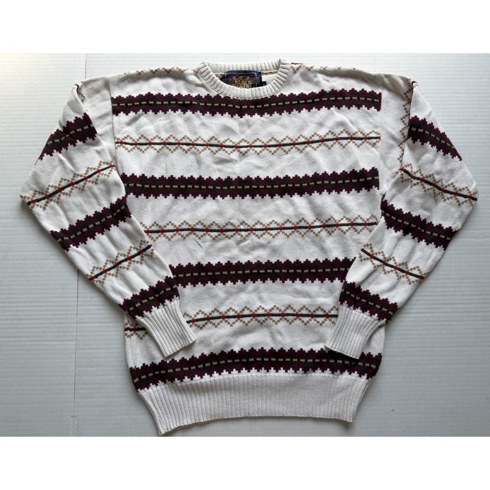 Vintage Chaps Ralph Lauren Sweater Men's Medium Made USA Fair Isle 90s Cotton